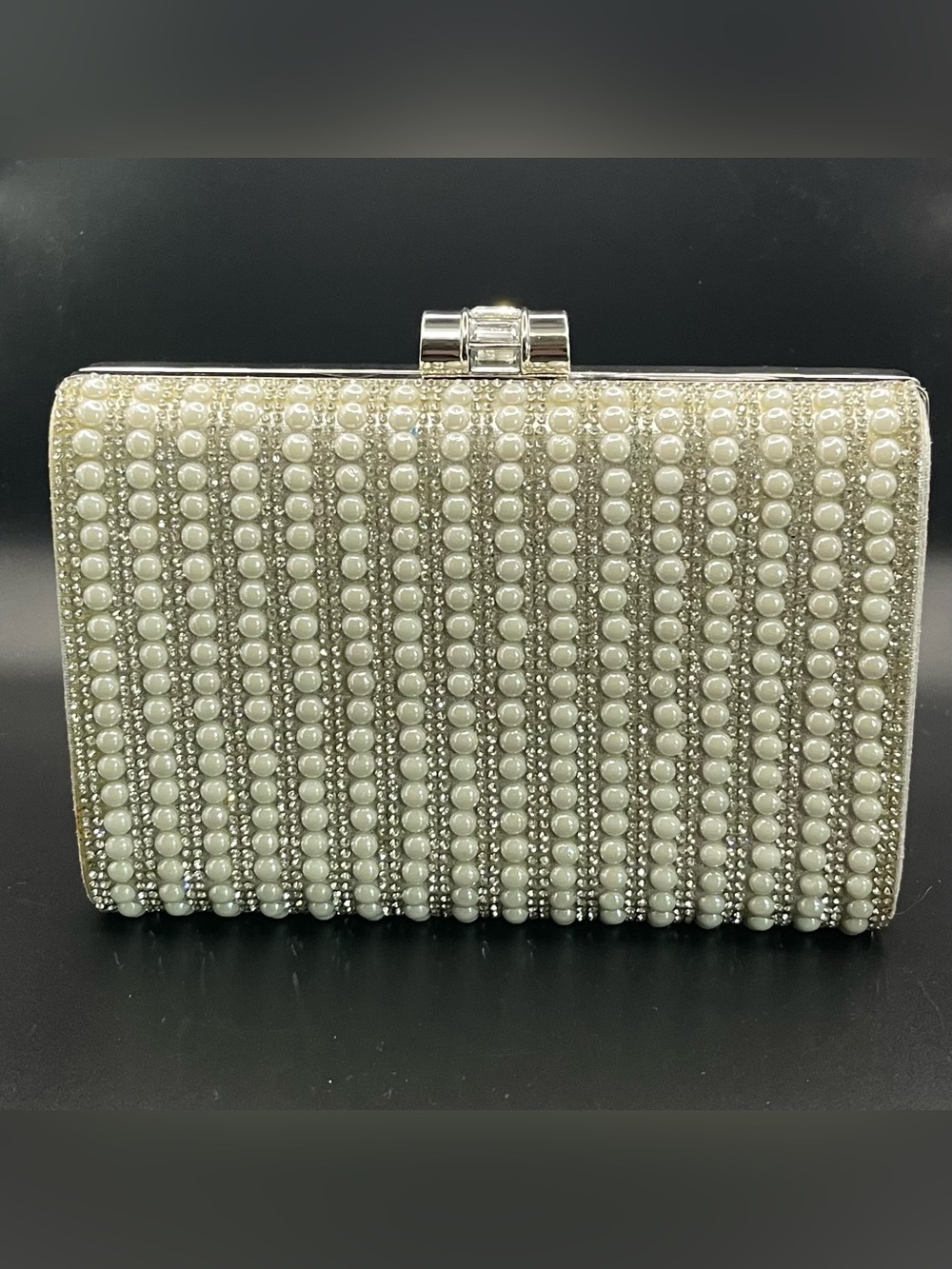 INC International Concepts Lilah Pearl Rhinestone Evening Clutch Bad with Chain!